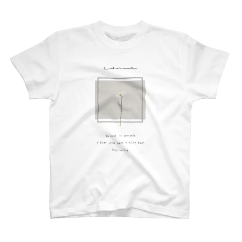 white grayish peach tea × white flower Regular Fit T-Shirt