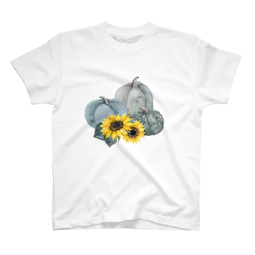 Gray Pumpkins and Sunflowers  灰色 の カボチャ と ひまわり スタンダードTシャツ