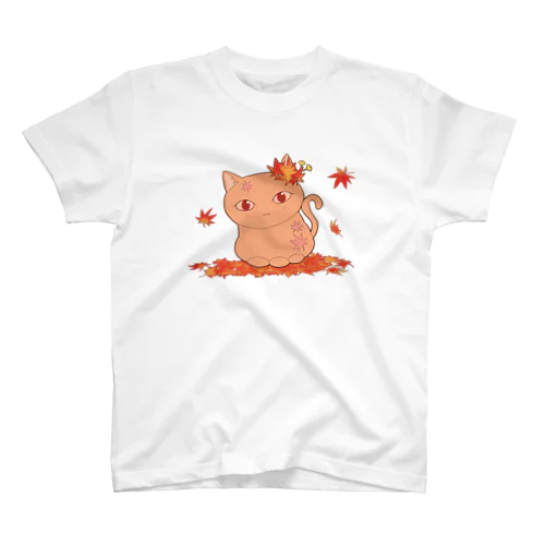 四季猫さん（秋/紅葉）（オレンジ） スタンダードTシャツ