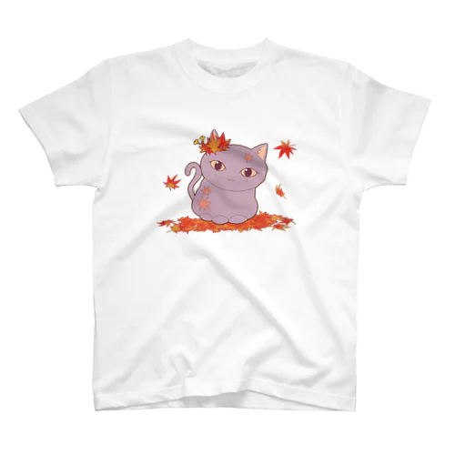 四季猫さん（秋/紅葉）（パープル） スタンダードTシャツ