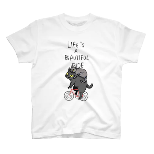 Life is a beautiful ride（黒猫とグレー猫） スタンダードTシャツ