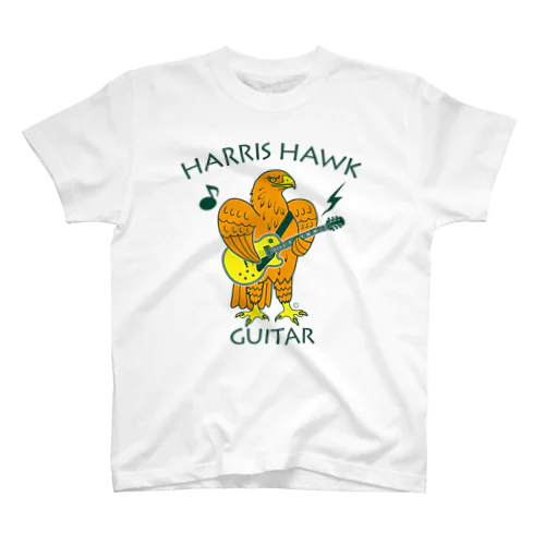 ハリスホーク・ギター・鷲・鷹・オレンジ・音楽・モモアカノスリ・なつく・ペット・狩り・Harris Hawk・イラスト・Guitar・絵・鳩よけ・鳥・猛禽・タカ目タカ科・オリジナル作品(C) Regular Fit T-Shirt