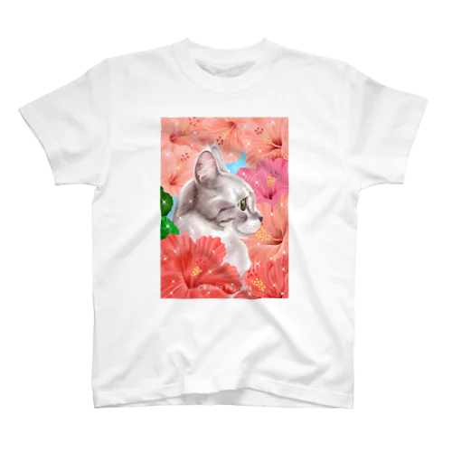 ハイビスカスと猫 スタンダードTシャツ