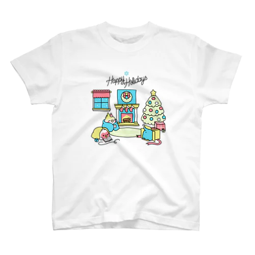 Happy Holidays コザクラインコ　オカメインコ Chubby Bird スタンダードTシャツ