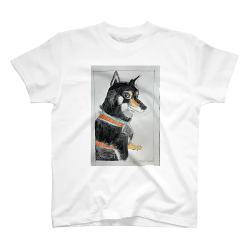 可愛い柴犬・黒い豆柴、黒柴。手描きのイラスト・水彩画。 Regular Fit T-Shirt