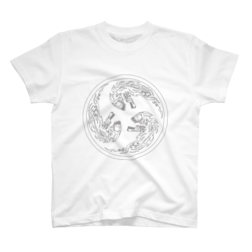 丸に合わせ三つ髑髏 黒枠白（オリジナル家紋シリーズ） Regular Fit T-Shirt