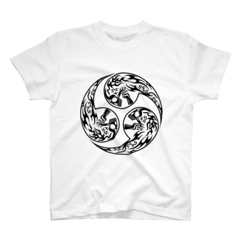 合わせ髑髏三つ巴 黒枠白（オリジナル家紋シリーズ） Regular Fit T-Shirt