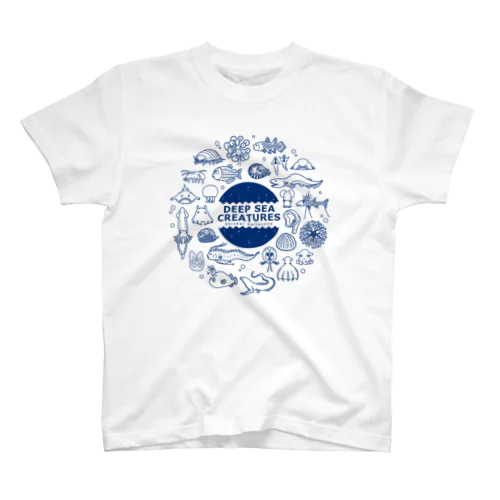 深海生物集合（ライン・サークル・ブルー） Regular Fit T-Shirt