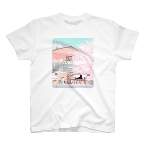 たびねこ：駅でお花見 スタンダードTシャツ