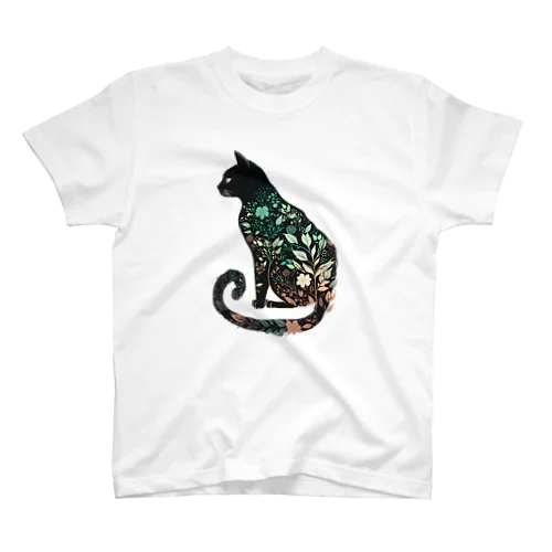 猫シルエット フラワー柄Tシャツ スタンダードTシャツ