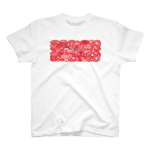 赤い線描きマッシュ Regular Fit T-Shirt