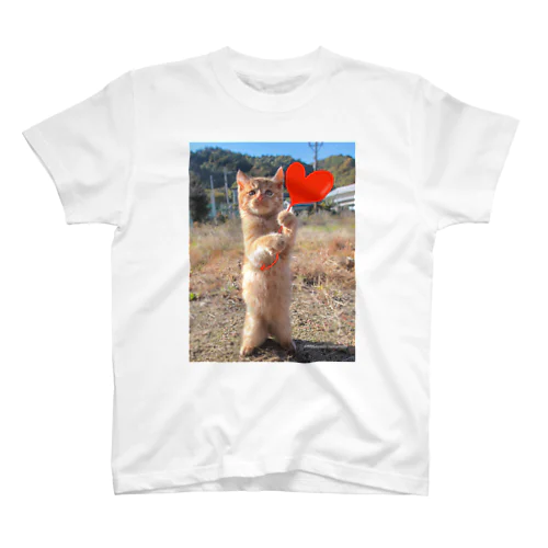 立ち猫　ハートをあげる スタンダードTシャツ