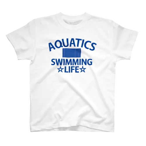 水泳競技・競泳・スイミング・アクアティクス・青・SWIMMING・すいえい・グッズ・フリーリレー・Tシャツ・スポーツ・男子・女子・かっこいい・かわいい・プール・自由形・平泳ぎ・背泳ぎ・バタフライ スタンダードTシャツ