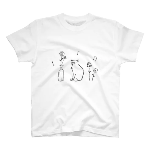 まどろみの日　猫とお花 スタンダードTシャツ