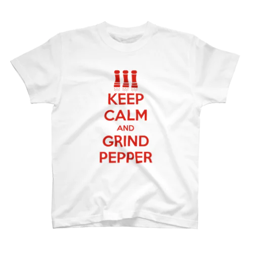 平静を保ち、そしてコショウを挽こう（キープ・カーム・アンド・グラインド・ペッパー）KEEP CALM AND GRIND PEPPER・ペッパーミルパフォーマンス・文字赤 Regular Fit T-Shirt