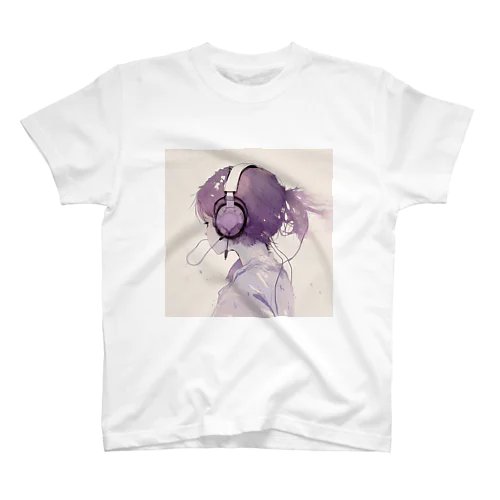 ヘッドホン女子 イラストTシャツ Purple スタンダードTシャツ