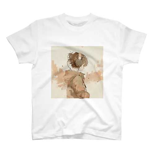 ヘッドホン女子 イラストTシャツ Brown スタンダードTシャツ