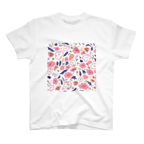 抽象的な手描きの花柄 Regular Fit T-Shirt