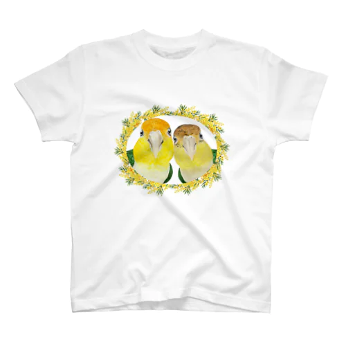 034 シロハラインコpairs ミモザのリース スタンダードTシャツ