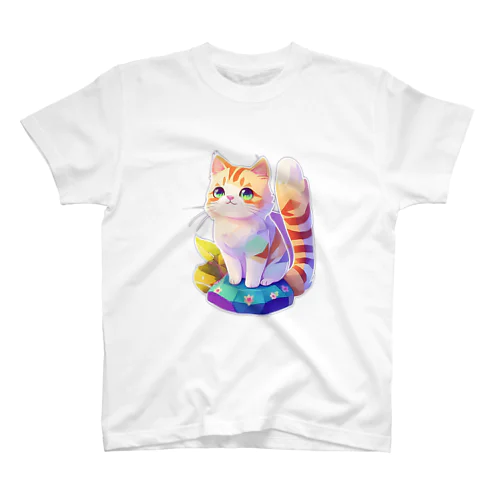 上目遣いで見上げるrainbow cute cat スタンダードTシャツ