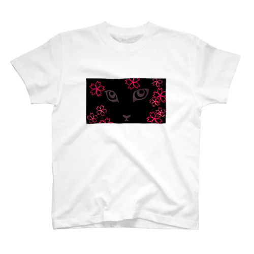 お顔アップの猫さんと桜 スタンダードTシャツ