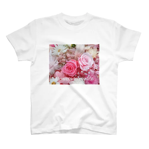 ピンクローズのガーリーな花柄　ロゴ入り Regular Fit T-Shirt