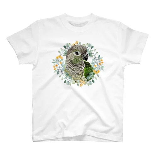 035 ウロコインコノーマル オレンジ小花のリース スタンダードTシャツ