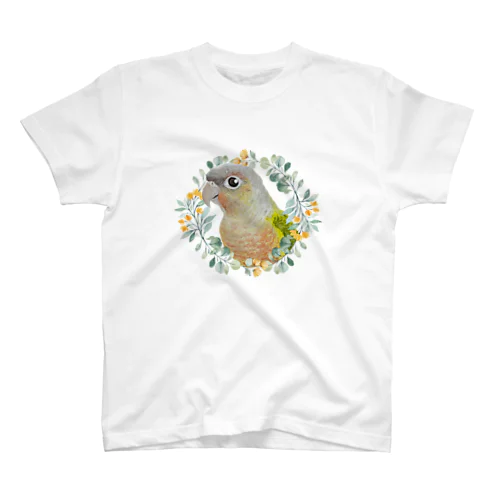 036 ウロコインコパイナップル オレンジ小花のリース スタンダードTシャツ