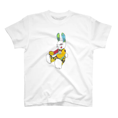 うさぎ星人　YUNA color 白（小さめプリント） Regular Fit T-Shirt