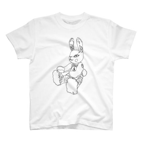 うさぎ星人 （線画 ） 大プリント　地色、ホワイト他多数 Regular Fit T-Shirt