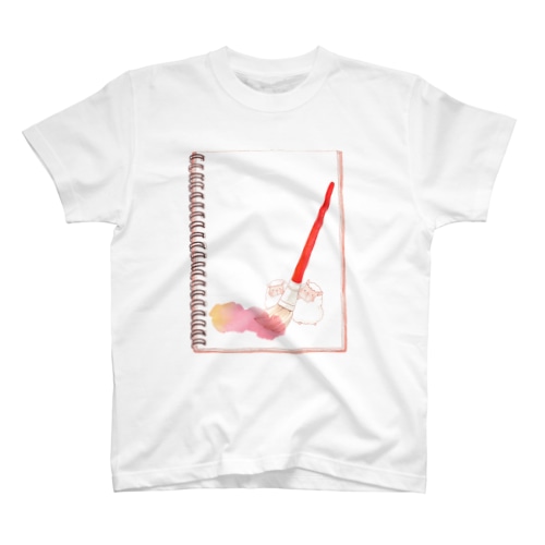 スケッチブックと赤い筆と2匹のひつじ（えのぐ付き） Regular Fit T-Shirt