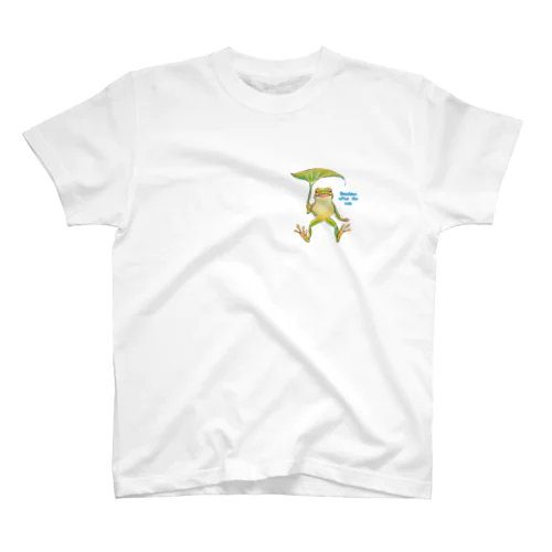 雨上がりのアマガエルくん(文字あり) スタンダードTシャツ