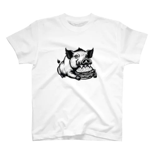 ハンバーガーを食べる豚さん Regular Fit T-Shirt
