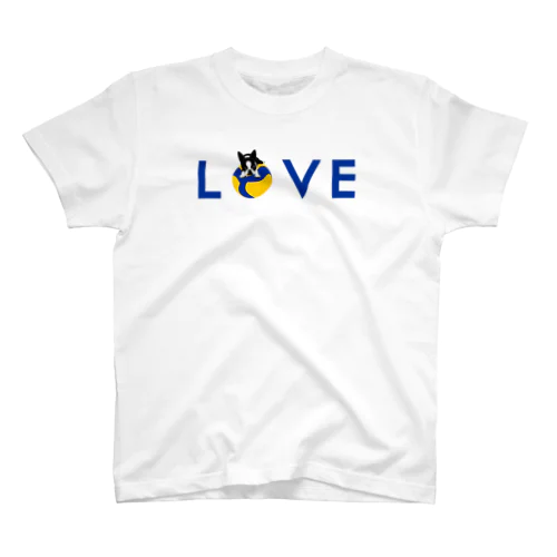 両面プリント:ボストンテリア(バレーボールLOVE青黃)[v2.8k] スタンダードTシャツ