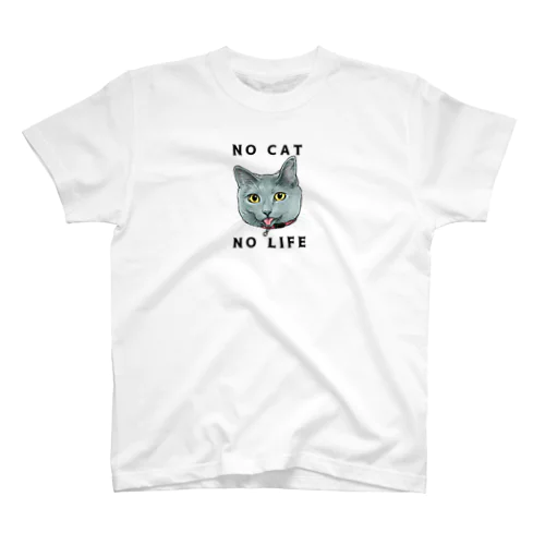 リアルグレー猫のテヘペロ顔 スタンダードTシャツ