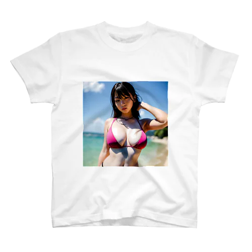 夏のビーチのハイビスカスちゃん 티셔츠