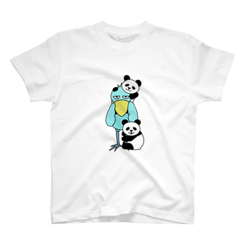 ハシビロコウと双子パンダちゃん Regular Fit T-Shirt