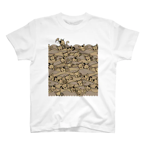和柄シンクロナイズドスイミング猫（淡色×茶色） スタンダードTシャツ