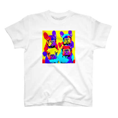 Vivid Quartet of French Bulldogs Regular Fit T-Shirt