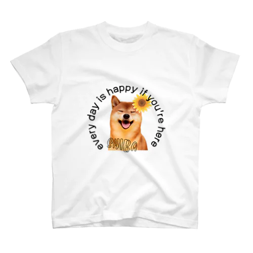 柴犬とひまわり Regular Fit T-Shirt