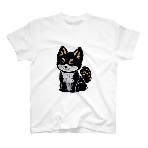 ステッカー風フワフワ子犬黒柴犬 Regular Fit T-Shirt