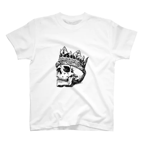 Black White Illustrated Skull King  Regular Fit T-Shirt