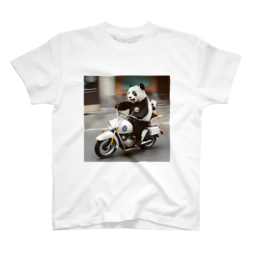 バイクに乗るかっこかわいいパンダのグッズ スタンダードTシャツ