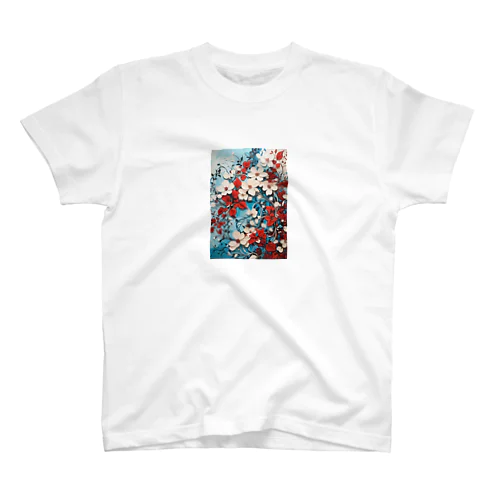 ブドウの木と花に彩られた美しいアクリル絵画 スタンダードTシャツ