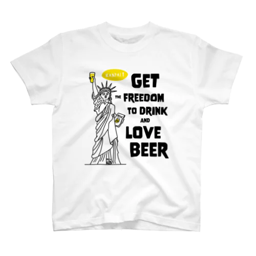 彫刻 × BEER（自由の女神・ビールを飲み愛する自由をその手に）黒線画 スタンダードTシャツ