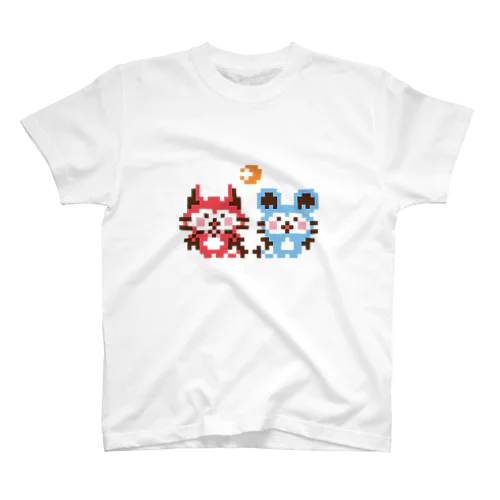 デビねこくんとデビねずちゃんと月のドット絵Tシャツ Regular Fit T-Shirt