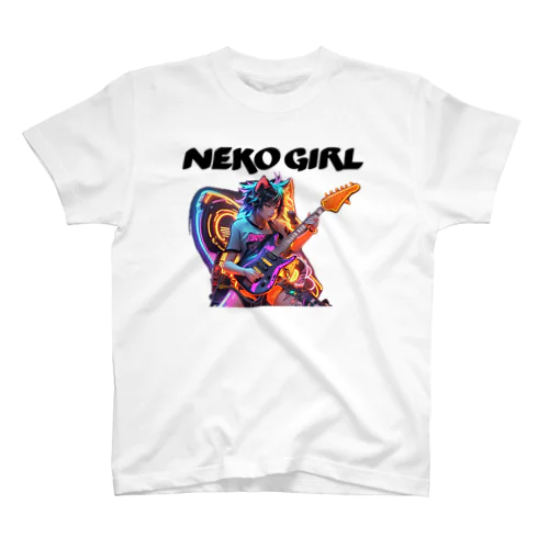 ネコ耳の美少女とエレキギター002 Regular Fit T-Shirt