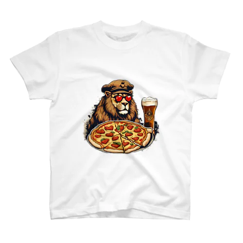 軍曹ライオンが愛するビールとピザ スタンダードTシャツ