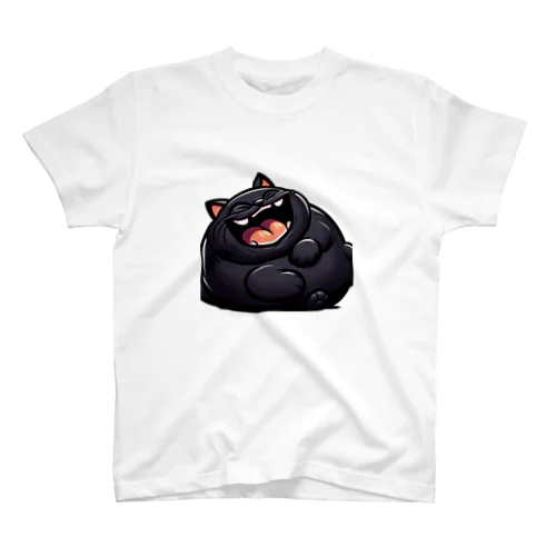爆笑しているデブの黒猫 スタンダードTシャツ