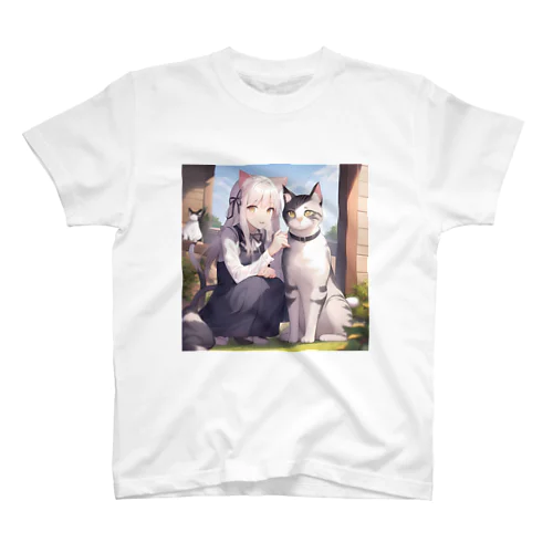 猫と猫耳少女 Regular Fit T-Shirt